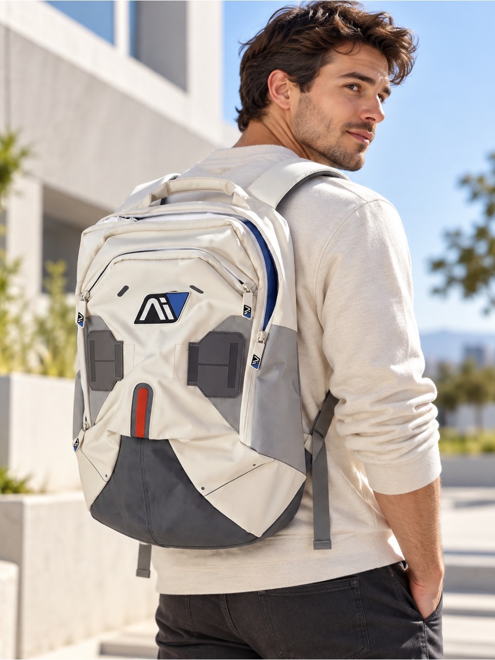 Mass Effect Andromeda Initiative G2-8 Backpack White Gray Blue Sci-Fi Gaming Bag